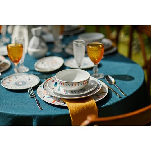 Vajilla de 18 piezas de porcelana en blanco y multicolor | Atrapasueños