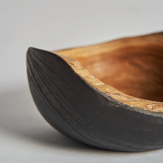 Teakhouten schaal in zwart en naturel, Ø 15 x 9 cm | Zegenen