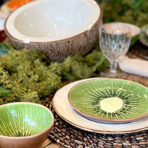 Kiwi bowl made of earthenware in brown and green, 14.1 x 14 x 7.5 cm | Tropical Fruits