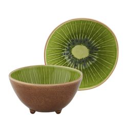 Kiwi bowl made of earthenware in brown and green, 14.1 x 14 x 7.5 cm | Tropical Fruits