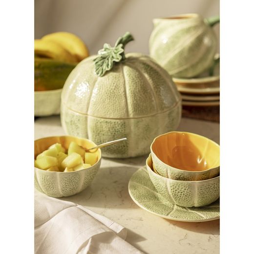 Large earthenware bowl in green and orange, 15 x 14.5 x 7.5 cm | Melon