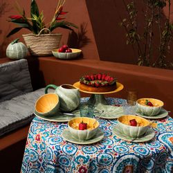 Large earthenware bowl in green and orange, 15 x 14.5 x 7.5 cm | Melon