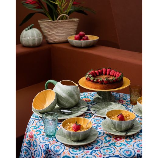Large earthenware bowl in green and orange, 15 x 14.5 x 7.5 cm | Melon