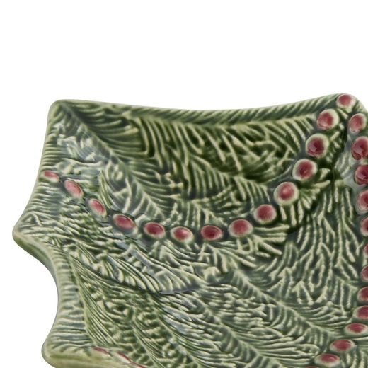 Green and red earthenware bowl L, 27.5 x 23.5 x 5 cm | Christmas