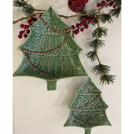 Green and red earthenware bowl L, 27.5 x 23.5 x 5 cm | Christmas