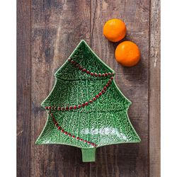 Green and red earthenware bowl L, 27.5 x 23.5 x 5 cm | Christmas