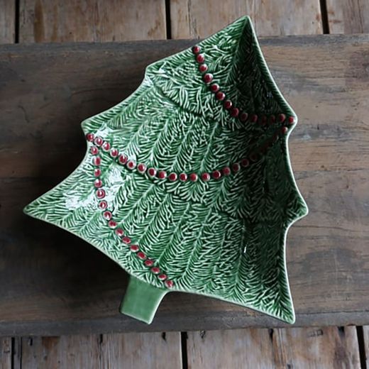 Green and red earthenware bowl L, 27.5 x 23.5 x 5 cm | Christmas