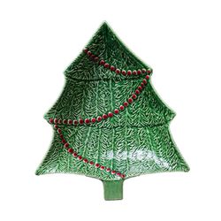 Green and red earthenware bowl L, 27.5 x 23.5 x 5 cm | Christmas