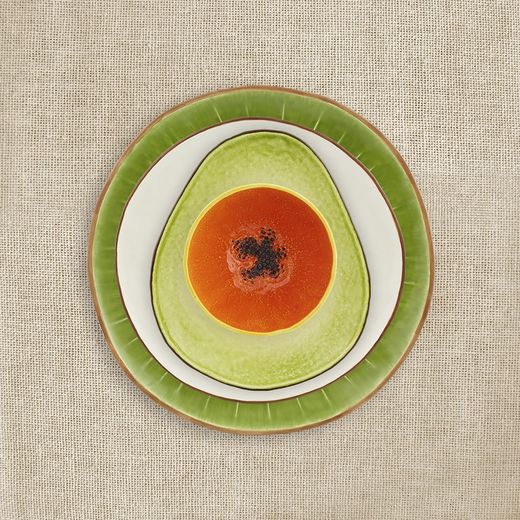 Papaya bowl made of yellow and orange earthenware, 14.2 x 14.2 x 7.5 cm | Tropical Fruits