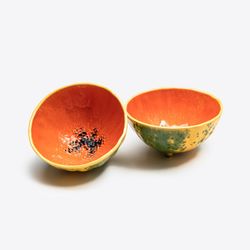 Papaya bowl made of yellow and orange earthenware, 14.2 x 14.2 x 7.5 cm | Tropical Fruits