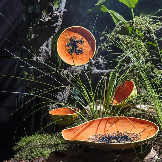 Papaya bowl made of yellow and orange earthenware, 14.2 x 14.2 x 7.5 cm | Tropical Fruits