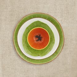Papaya bowl made of yellow and orange earthenware, 14.2 x 14.2 x 7.5 cm | Tropical Fruits