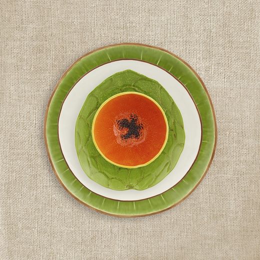Papaya bowl made of yellow and orange earthenware, 14.2 x 14.2 x 7.5 cm | Tropical Fruits