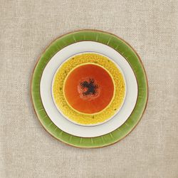 Papaya bowl made of yellow and orange earthenware, 14.2 x 14.2 x 7.5 cm | Tropical Fruits