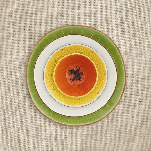 Papaya bowl made of yellow and orange earthenware, 14.2 x 14.2 x 7.5 cm | Tropical Fruits