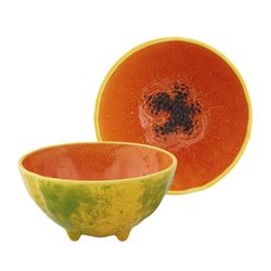 Papaya bowl made of yellow and orange earthenware, 14.2 x 14.2 x 7.5 cm | Tropical Fruits