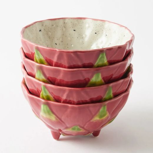 Ceramiczna miska Pitaya w kolorze różowym i białym, 14,1 x 14,1 x 7,5 cm | Owoce Tropikalne