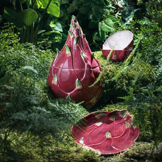 Ceramiczna miska Pitaya w kolorze różowym i białym, 14,1 x 14,1 x 7,5 cm | Owoce Tropikalne