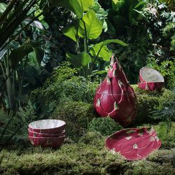 Ceramiczna miska Pitaya w kolorze różowym i białym, 14,1 x 14,1 x 7,5 cm | Owoce Tropikalne