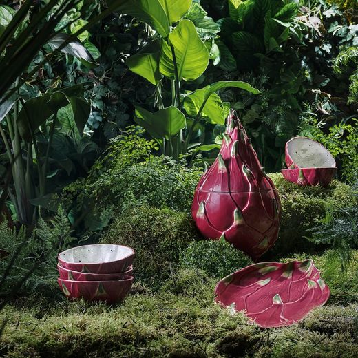 Ceramiczna miska Pitaya w kolorze różowym i białym, 14,1 x 14,1 x 7,5 cm | Owoce Tropikalne