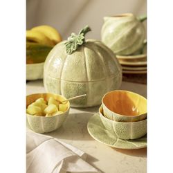 Earthenware bowl in green and orange, 13 x 12 x 6 cm | Melon