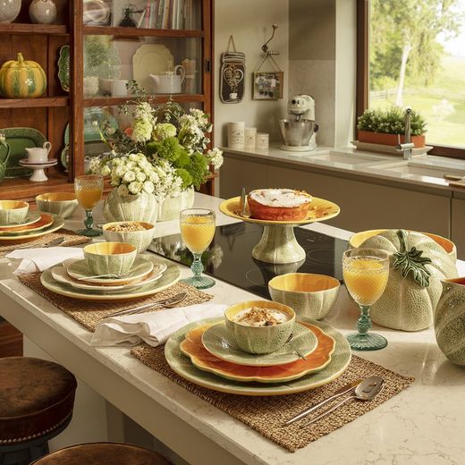 Earthenware bowl in green and orange, 13 x 12 x 6 cm | Melon