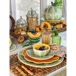 Earthenware bowl in green and orange, 13 x 12 x 6 cm | Melon