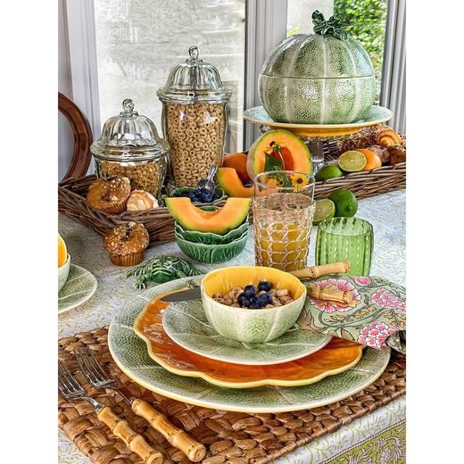 Earthenware bowl in green and orange, 13 x 12 x 6 cm | Melon