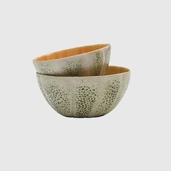 Earthenware bowl in green and orange, 13 x 12 x 6 cm | Melon
