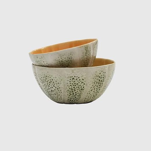Earthenware bowl in green and orange, 13 x 12 x 6 cm | Melon