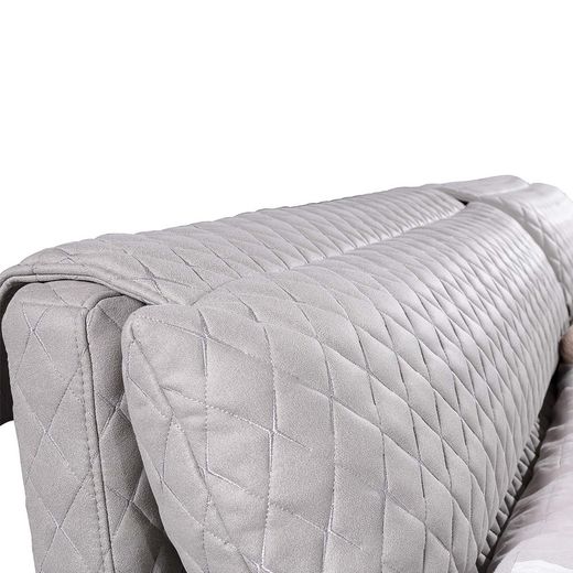 BONN | Bed upholstered with light gray quilted fabric (180 x 200 cm)