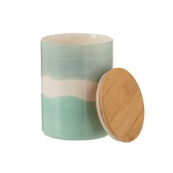 Boîte de rangement en porcelaine blanche et vert menthe, 11,2 x 11,2 x 16 cm