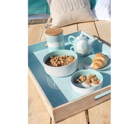 Boîte de rangement en porcelaine blanche et vert menthe, 11,2 x 11,2 x 16 cm