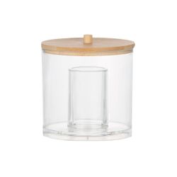 Bote de baño de acrílico y bambú en transparente, 9 x 9 x 9 cm | Nature