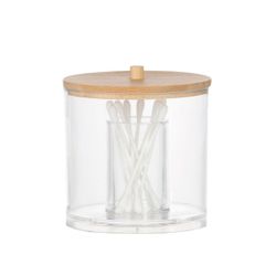 Bote de baño de acrílico y bambú en transparente, 9 x 9 x 9 cm | Nature