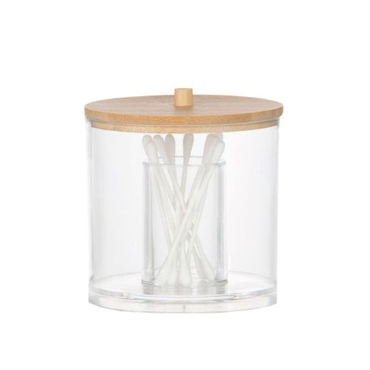 Bote de baño de acrílico y bambú en transparente, 9 x 9 x 9 cm | Nature