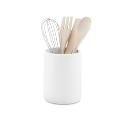 White polyresin utensil jar, Ø10.5 x 22.5 cm