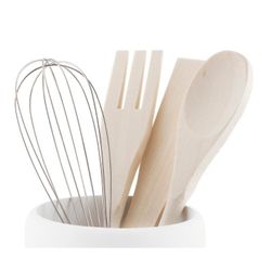 White polyresin utensil jar, Ø10.5 x 22.5 cm