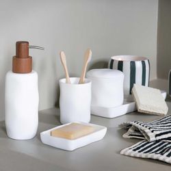 White polyresin cotton swab jar, 9.5 x 9.5 x 10 cm | Irregular