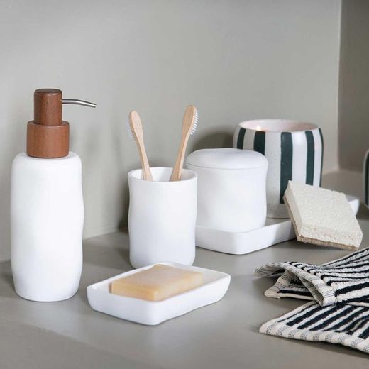 Pot en coton polyrésine blanc, 9,5 x 9,5 x 10 cm | Irrégulier