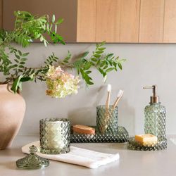 Pot en coton en verre vert, 9,5 x 9,5 x 16 cm | Diamant