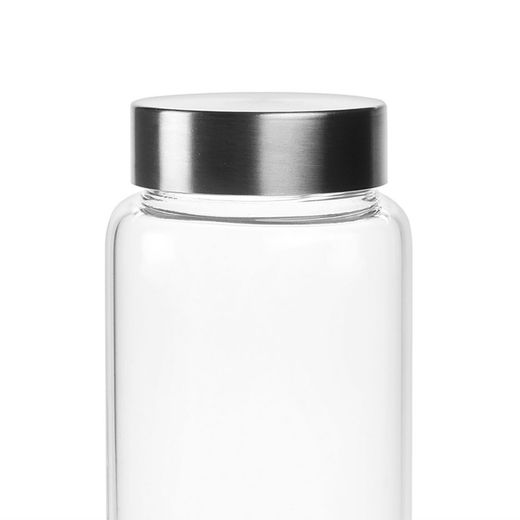Glazen fles met zilveren roestvrijstalen stop 1L , Ø 7,5 x 26,5 cm