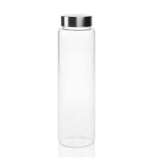 Glazen fles met zilveren roestvrijstalen stop 1L , Ø 7,5 x 26,5 cm
