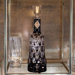 Schwarz-goldenes Glas und goldene Flasche, Ø 9,5 x 26 cm | Kreis