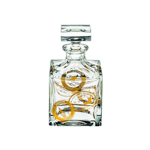 Whiskyflasche aus transparentem und goldenem Glas, 11 x 11 x 20 cm | Reisepass