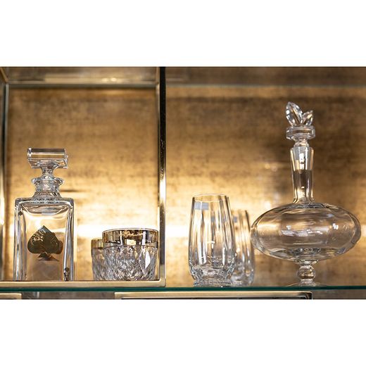 Botella de whisky de cristal transparente y dorado, 9,5 x 9,5 x 23 cm | Poker