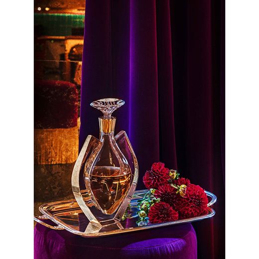 Przezroczyste i pozłacane szkło i złota butelka whisky, 11,7 x 17,5 x 28,5 cm | Feniks