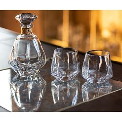 Whiskyflasche aus transparentem und vergoldetem Glas und Gold, Ø 13 x 21 cm | Edelstein