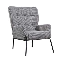 BREDA | Upholstered armchair with triangular geometric pattern in ecru and black 78 x 94 x 98 cm
