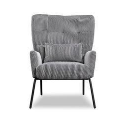 BREDA | Upholstered armchair with triangular geometric pattern in ecru and black 78 x 94 x 98 cm